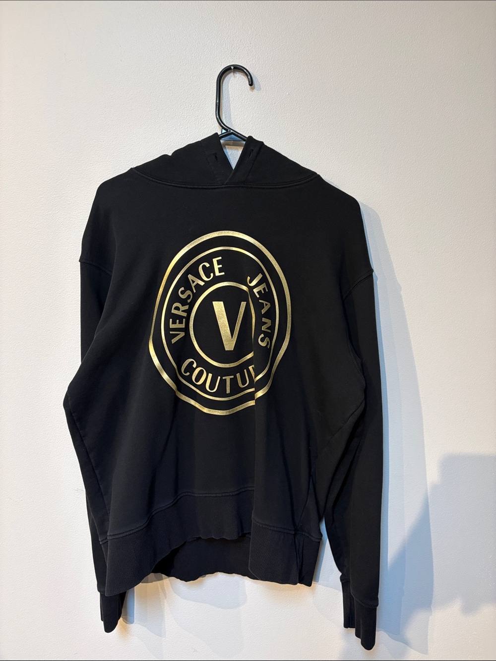 Versace Jeans Collection Black Hoodie with Gold Logo Crest